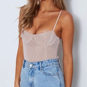 White mesh polka dot bodysuit